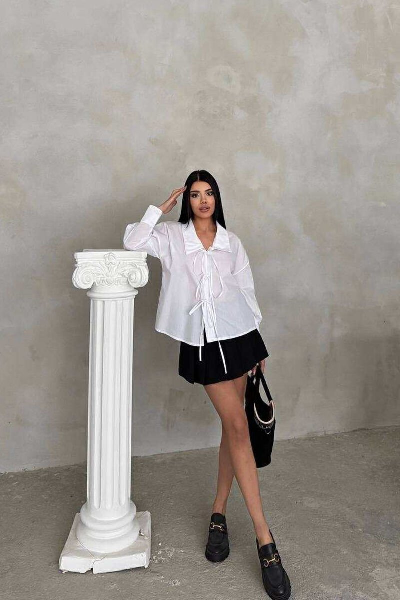 KËMISHË NJË NGJYRËSHE ME LIDHËSE PËR FEMRA NË NGJYRË TË BARDHË - 2