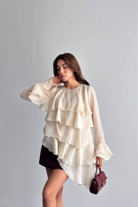 KEMISHE NJE NGJYRESHE ME MENGE TE GJATA PER FEMRA NE NGJYRE KREM - KLAUDIO FASHION