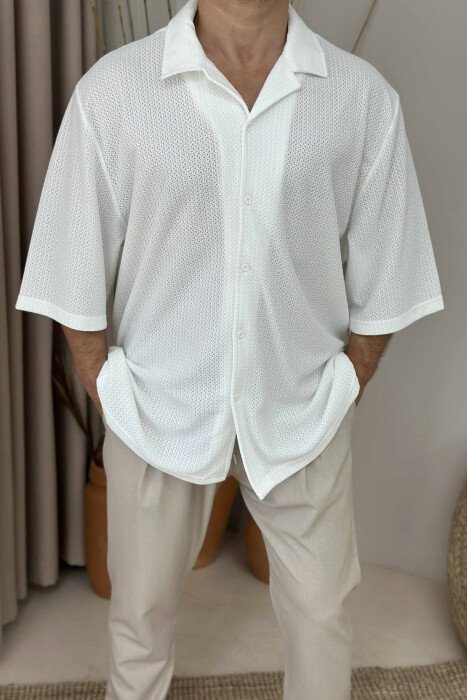 KËMISHË NJË NGJYRËSHE ME MËNGË TË SHKURTËR PËR MESHKUJ NË NGJYRËN E BARDHË - 3