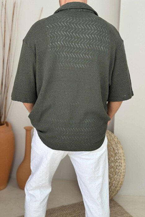 KËMISHË NJË NGJYRËSHE ME MËNGË TË SHKURTËR PËR MESHKUJ NË NGJYRËN JESHILE - 3