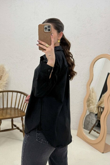 KËMISHË NJË NGJYRËSHE ME NJË XHEP PËE FEMRA NË NGJYRË TË ZEZË - 3