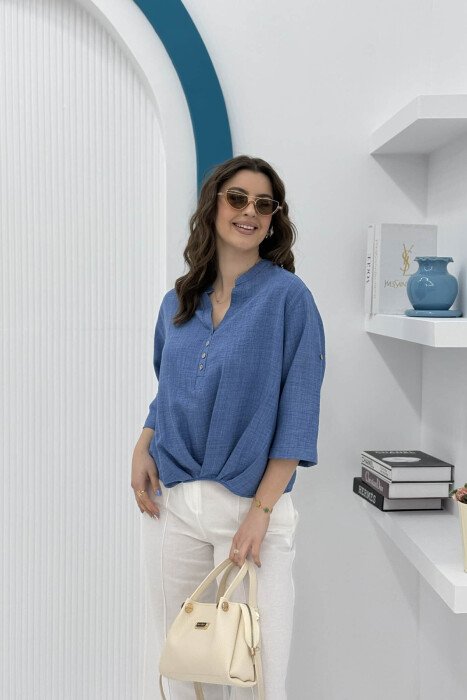 KËMISHE NJË NGJYRËSHE E THJESHTË PËR FEMRA NË NGJYRËN BLU - 4