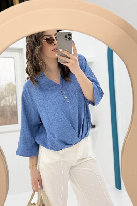 KËMISHE NJË NGJYRËSHE E THJESHTË PËR FEMRA NË NGJYRËN BLU - 5