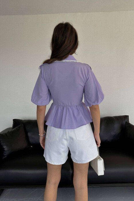 KËMISHË NJË NGJYRËSHE ME DETAJIN E QËNDISJES PËR FEMRA NË NGJYRËN LEJLA - 4