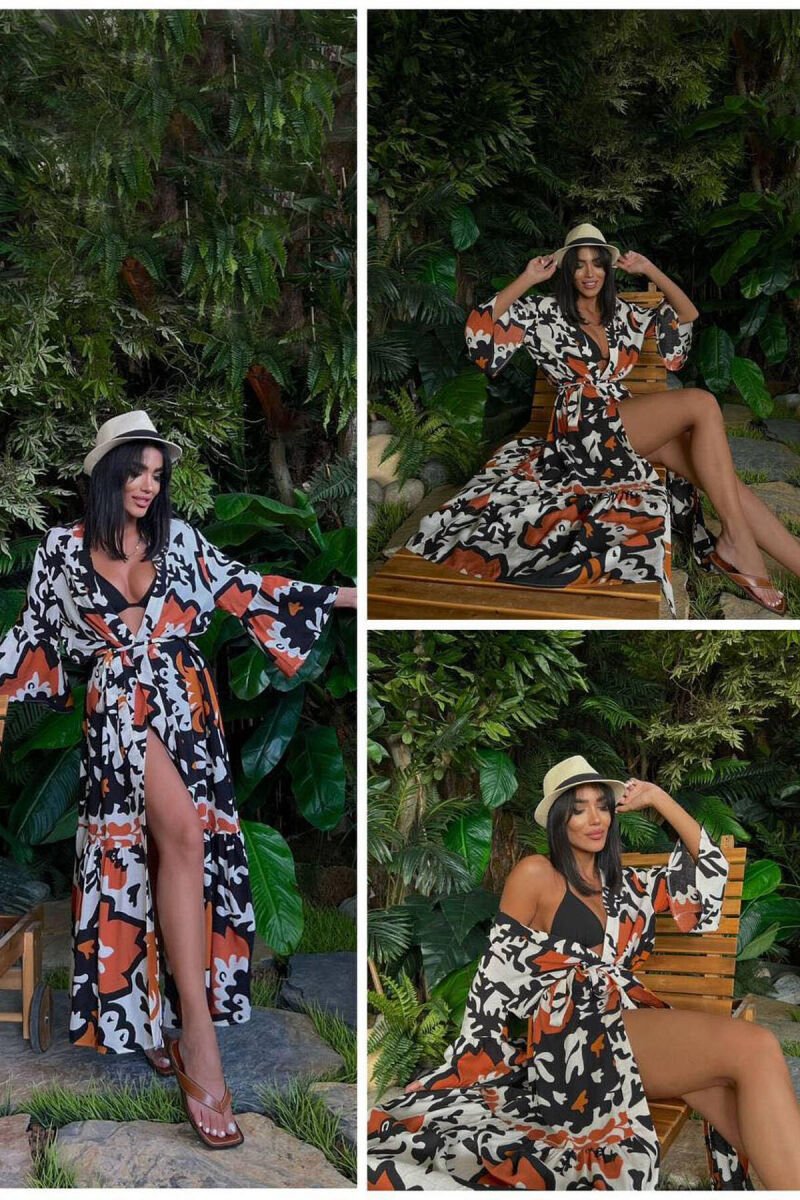 KIMONO ME MOTIVE PËR FEMRA NË NGJYRËN PORTOKALLI - 1