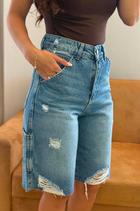 KNEE LENGTH SCRATCHES WOMEN SHORTS BLUE/BLU - 2