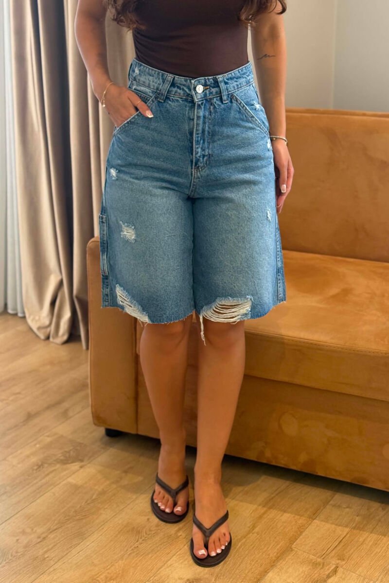 KNEE LENGTH SCRATCHES WOMEN SHORTS BLUE/BLU - 4