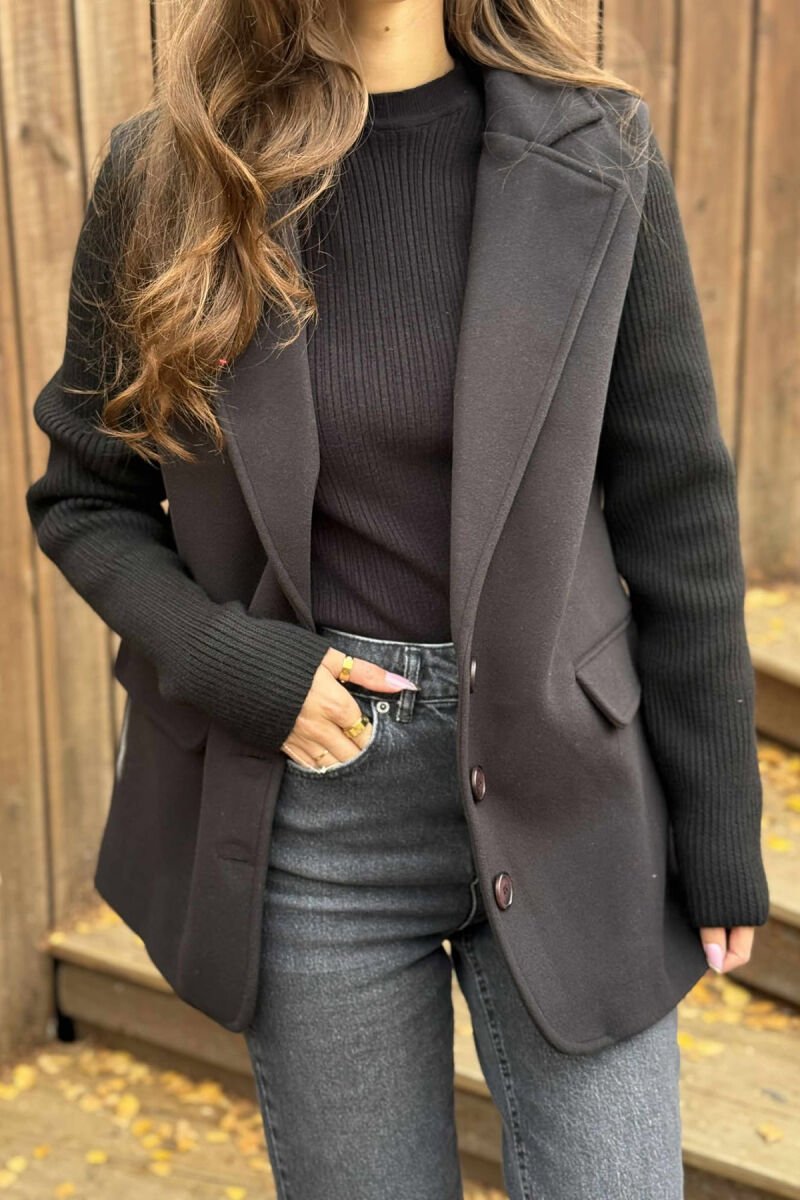 KNIT SLEEVE DETAIL ONE COLOR WOMEN JACKET BLACK/ E ZEZE - 2