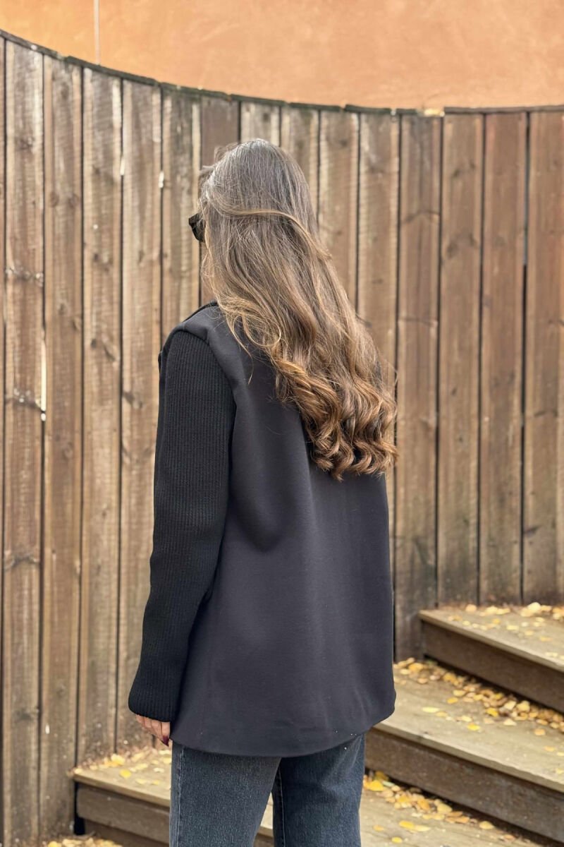 KNIT SLEEVE DETAIL ONE COLOR WOMEN JACKET BLACK/ E ZEZE - 4