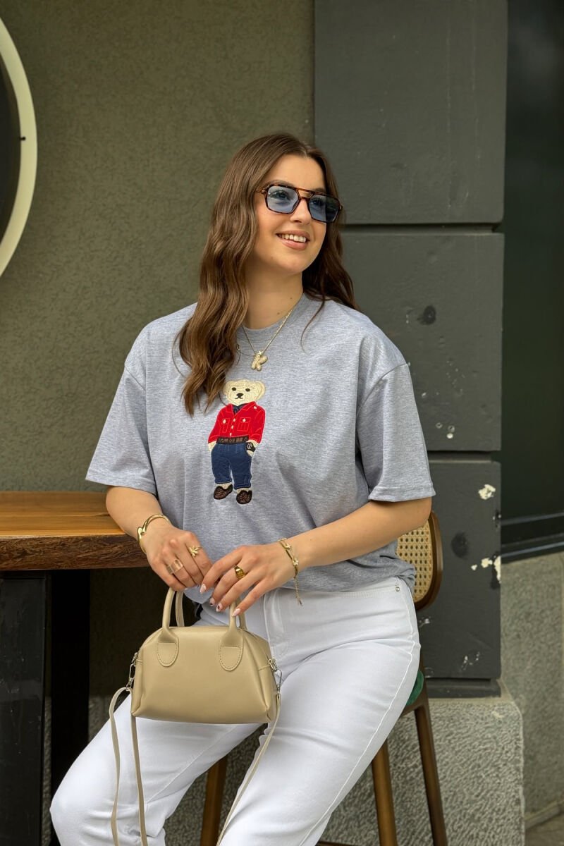 KNITTED BEAR IMAGE WOMEN T-SHIRT GREY/GRI - 2