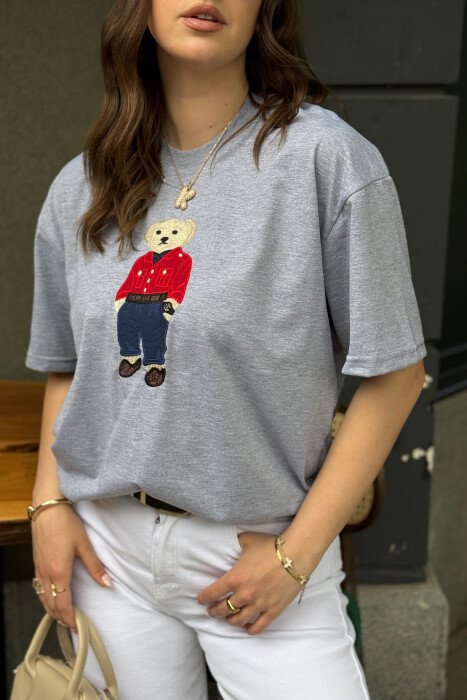 KNITTED BEAR IMAGE WOMEN T-SHIRT GREY/GRI - 5