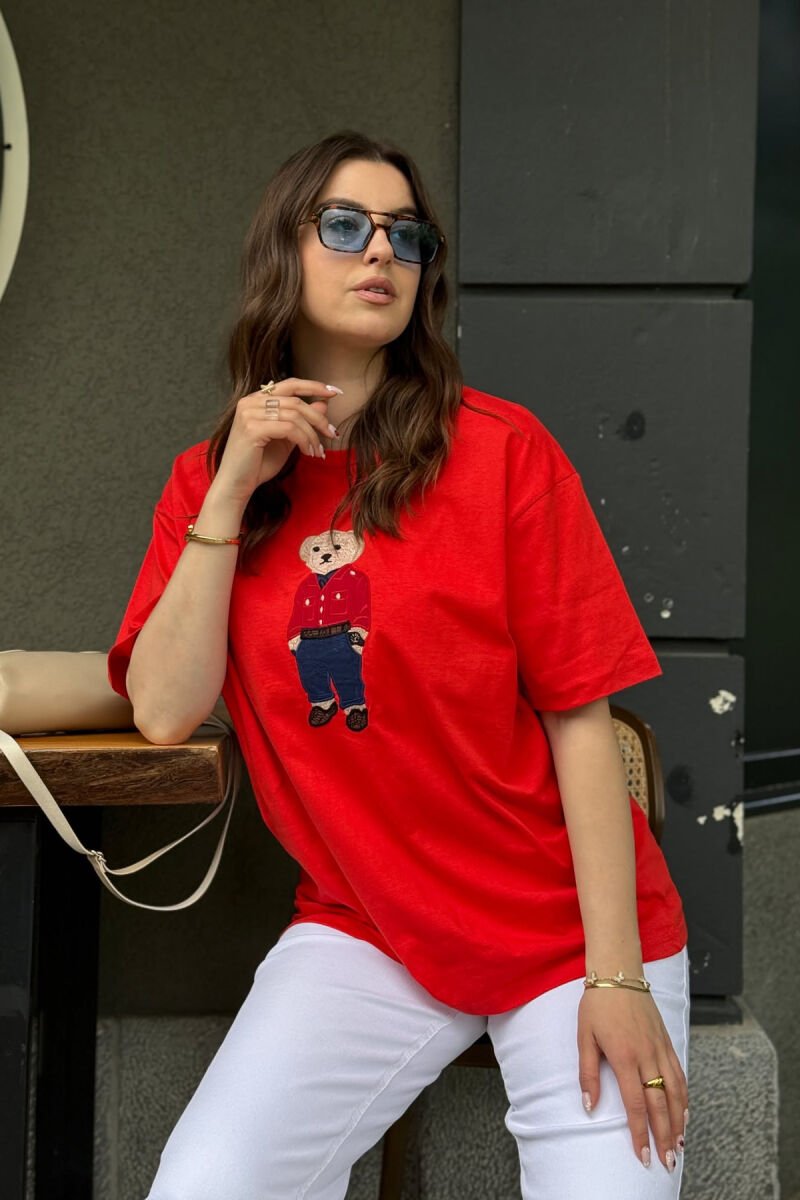KNITTED BEAR IMAGE WOMEN T-SHIRT ORANGE/PORTOKALLI - 3