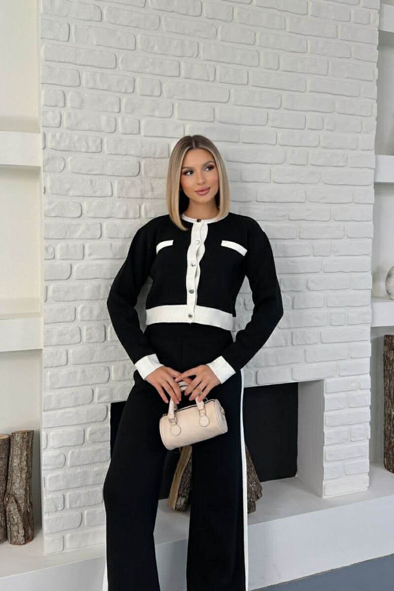 KNITTED BUTTONED CARDIGAN+TROUSERS WOMEN SET BLACK/ E ZEZE - 2