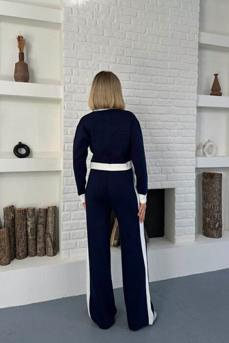 KNITTED BUTTONED CARDIGAN+TROUSERS WOMEN SET BLUE/BLU - 2