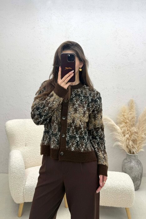 KNITTED BUTTONED SIMPLE WOMEN CARDIGAN BROWN/KAFE - KLAUDIO FASHION