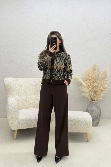 KNITTED BUTTONED SIMPLE WOMEN CARDIGAN BROWN/KAFE - 3