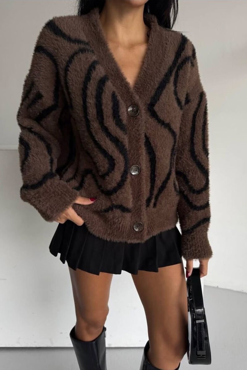 KNITTED BUTTONED WOMEN CARDIGAN BROWN/KAFE - 3