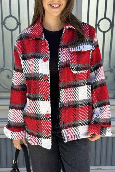 KNITTED BUTTONED WOMEN JACKET RED/E KUQE - 2