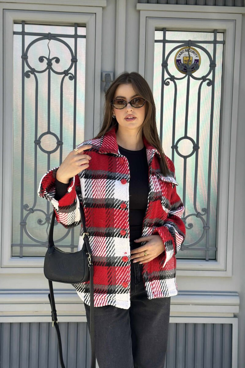 KNITTED BUTTONED WOMEN JACKET RED/E KUQE - 3