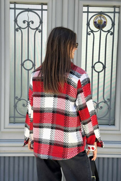 KNITTED BUTTONED WOMEN JACKET RED/E KUQE - 4