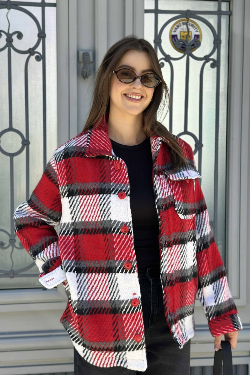 KNITTED BUTTONED WOMEN JACKET RED/E KUQE - 5