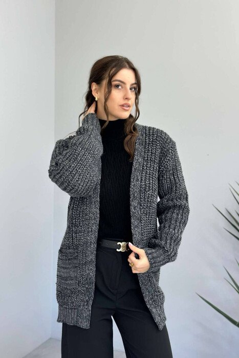 KNITTED CARDIGAN FOR WOMAN DARK GREY/GEE - KLAUDIO FASHION