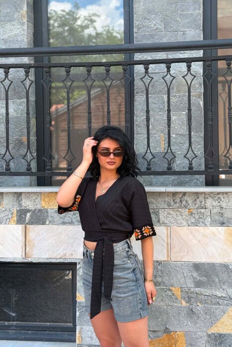 KNITTED DESIGN WOMAN CROP TOP BLACK/ E ZEZE - 2