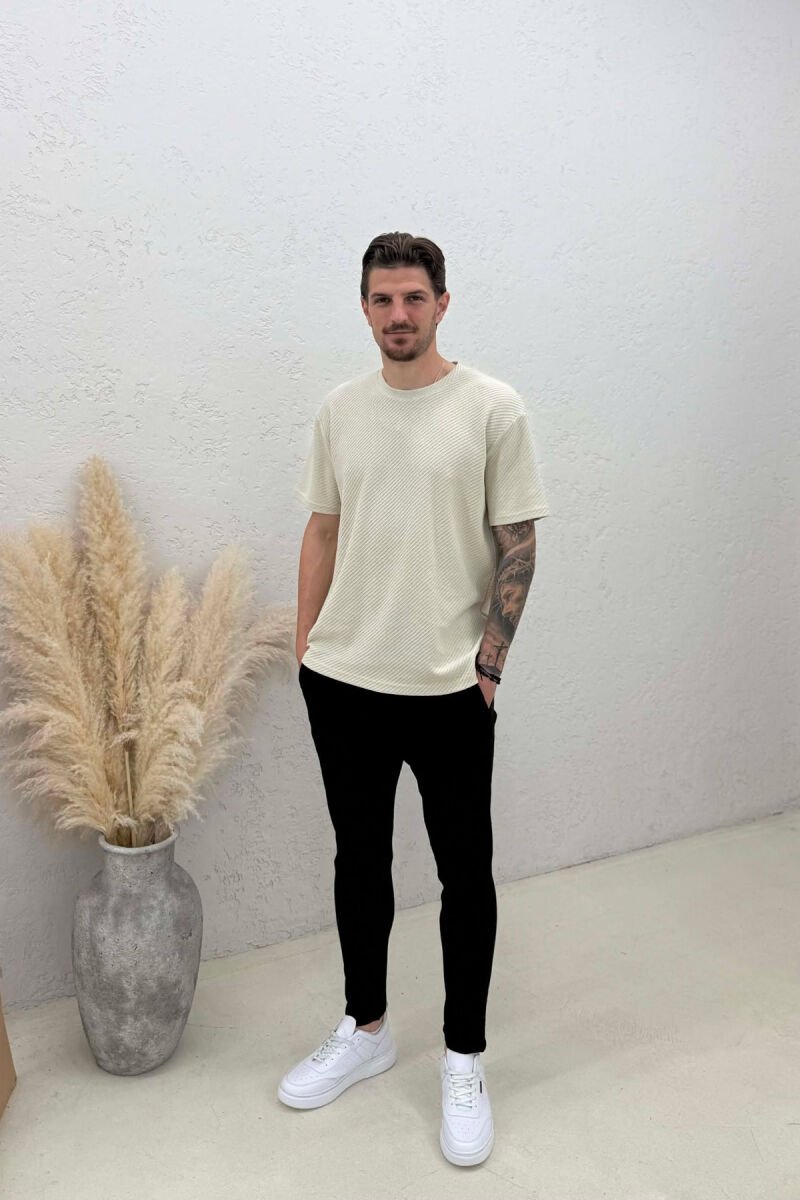 KNITTED DESIGN LACING ONE COLOR MEN PANTS BLACK/ E ZEZE - 1