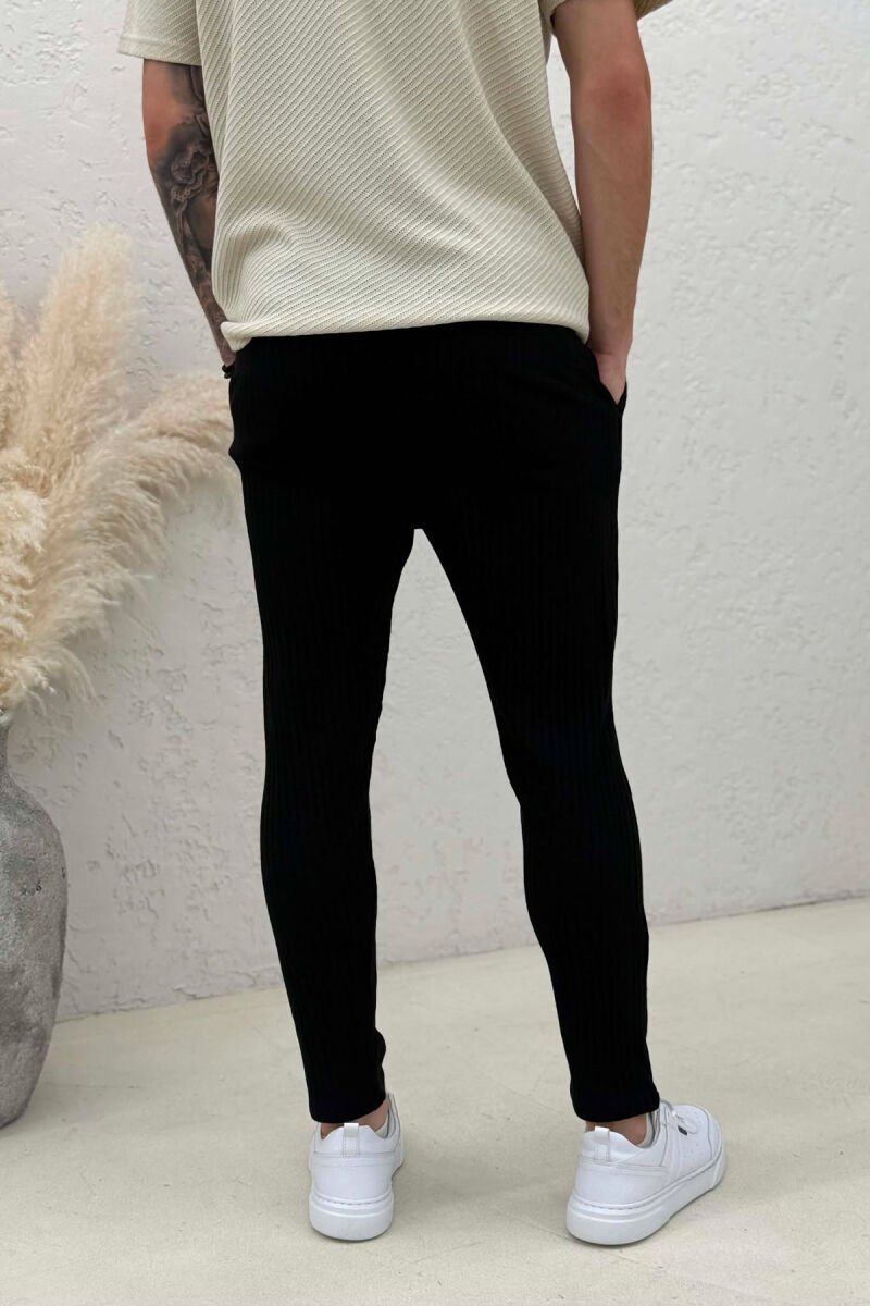 KNITTED DESIGN LACING ONE COLOR MEN PANTS BLACK/ E ZEZE - 3