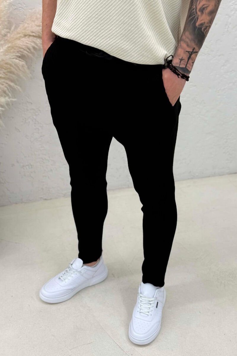 KNITTED DESIGN LACING ONE COLOR MEN PANTS BLACK/ E ZEZE - 4
