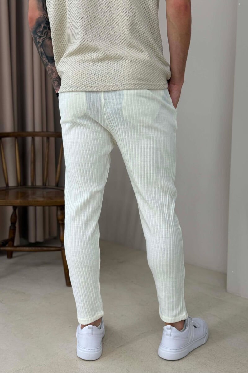 KNITTED DESIGN LACING ONE COLOR MEN PANTS WHITE-E BARDHE - 3