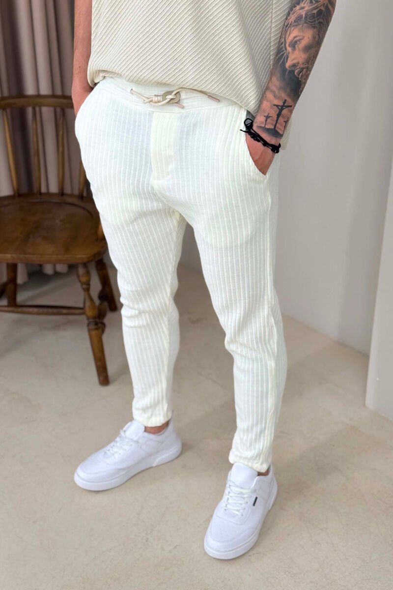 KNITTED DESIGN LACING ONE COLOR MEN PANTS WHITE-E BARDHE - 4