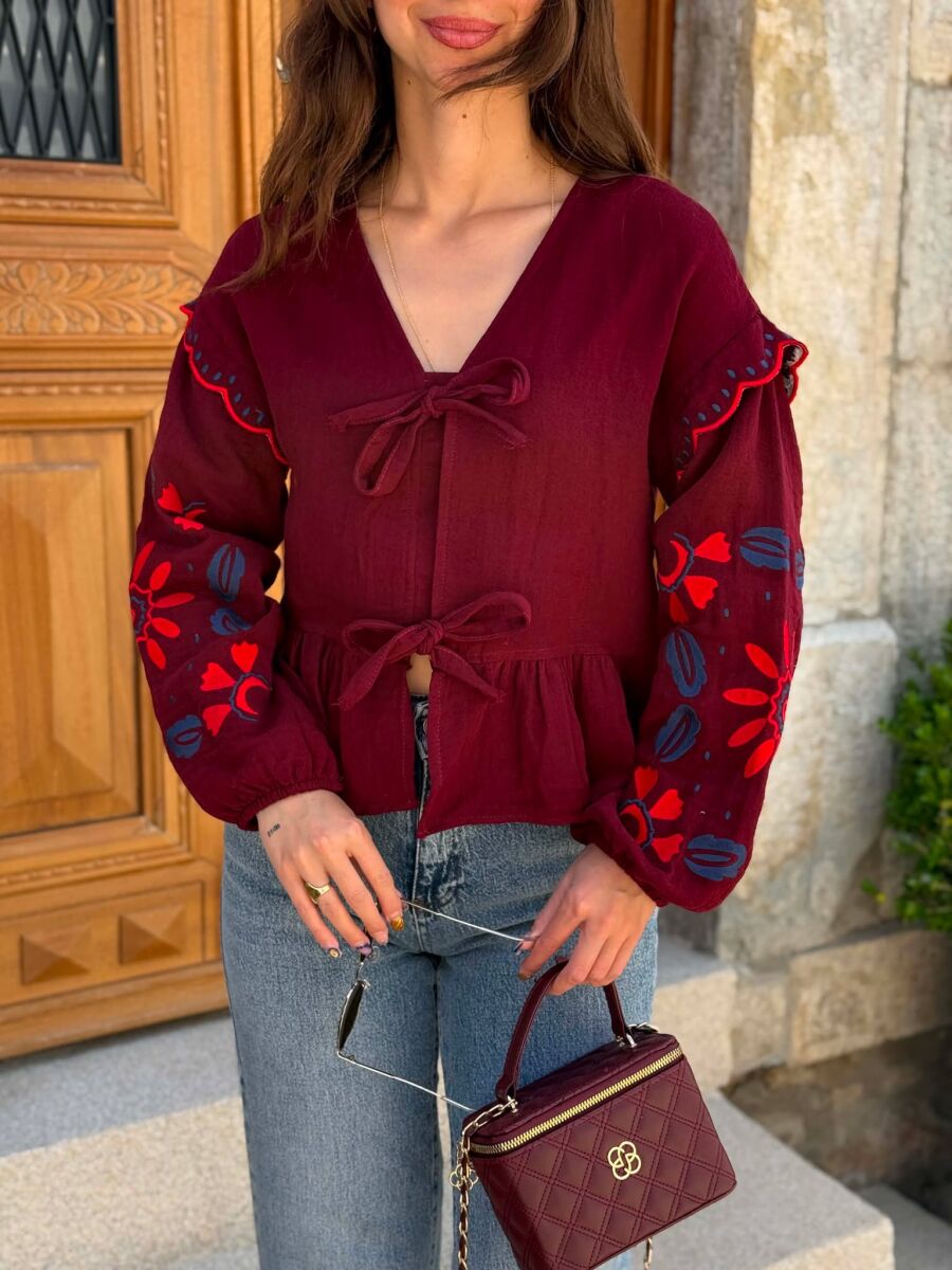 KNITTED DESIGN LACING WOMAN SHIRT BURGUNDY/VISHNJE - 3