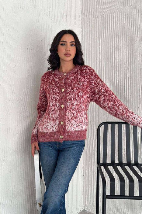 KNITTED GOLD BUTTONS WOMEN CARDIGAN RED/E KUQE - KLAUDIO FASHION