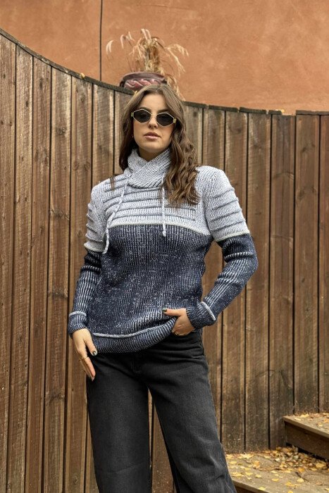 KNITTED HIGH NECK LACING WOMEN SWEATER LIGHT GREY/GZ - KLAUDIO FASHION