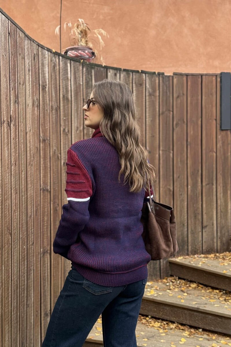KNITTED HIGH NECK LACING WOMEN SWEATER PURPLE/LEJLA - 3