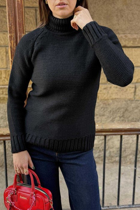 KNITTED HIGH NECK WOMEN SWEATER BLACK/ E ZEZE - 2