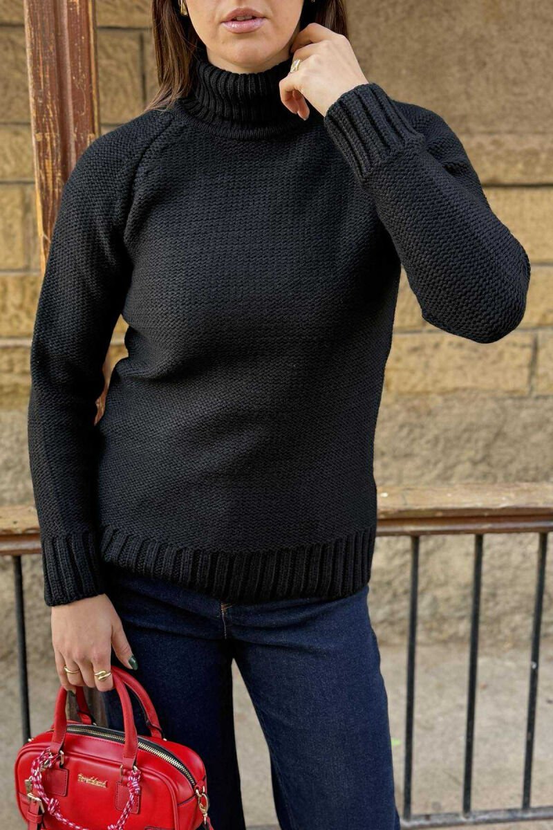 KNITTED HIGH NECK WOMEN SWEATER BLACK/ E ZEZE - 2