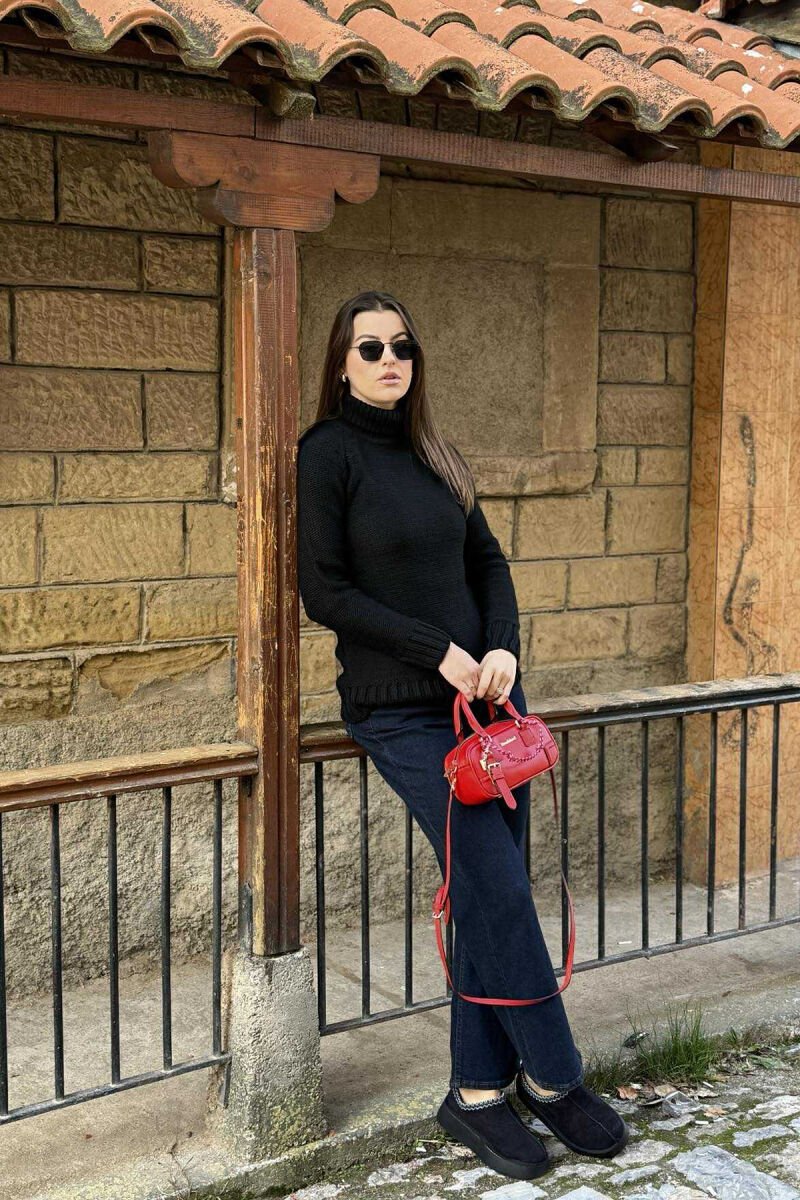 KNITTED HIGH NECK WOMEN SWEATER BLACK/ E ZEZE - 3