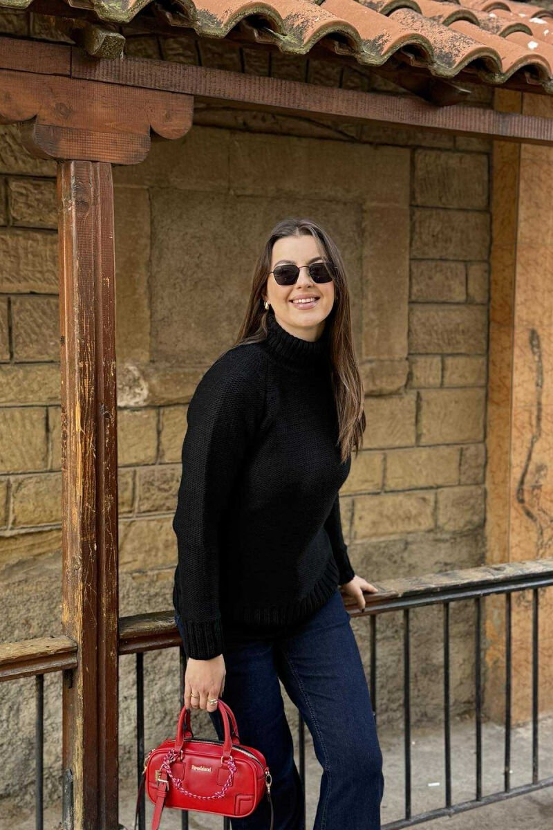 KNITTED HIGH NECK WOMEN SWEATER BLACK/ E ZEZE - 4