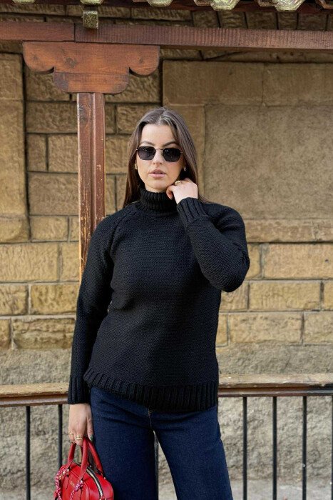 KNITTED HIGH NECK WOMEN SWEATER BLACK/ E ZEZE - KLAUDIO FASHION