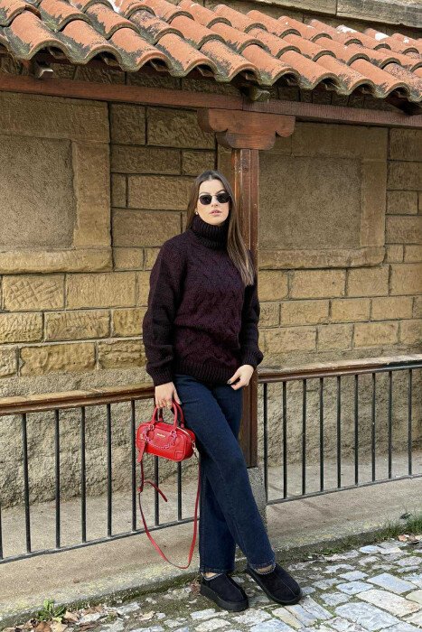 KNITTED HIGH NECK WOMEN SWEATER DARK BURGUNDY/VISHNJE E ERRET 