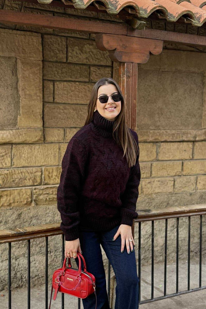 KNITTED HIGH NECK WOMEN SWEATER DARK BURGUNDY/VISHNJE E ERRET - 2