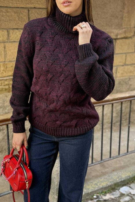 KNITTED HIGH NECK WOMEN SWEATER DARK BURGUNDY/VISHNJE E ERRET - 4