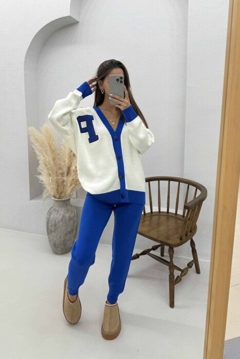LETTER P CARDIGAN+TROUSERS KNIT WOMEN SET WHITE-BLUE/BABL - 3
