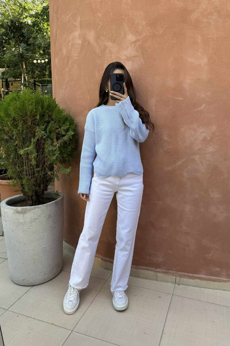 KNITTED ONE COLOR SIMPLE WOMEN SWEATER BEAUBLUE/BBL - 1