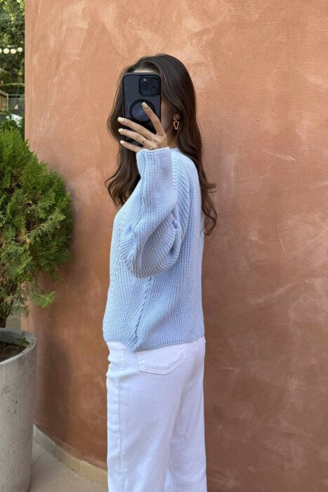 KNITTED ONE COLOR SIMPLE WOMEN SWEATER BEAUBLUE/BBL - 4