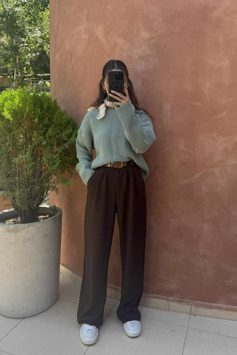 KNITTED ONE COLOR SIMPLE WOMEN SWEATER MINT/MENTE - 1