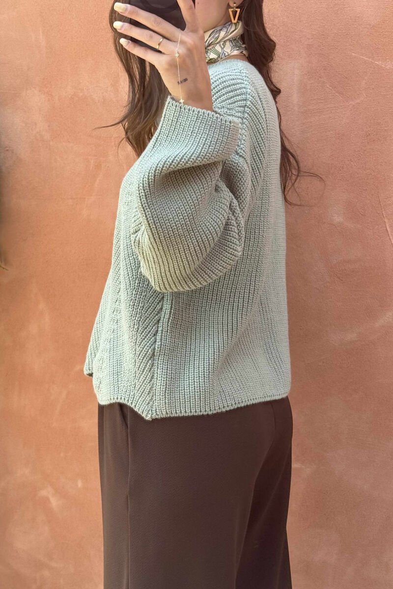 KNITTED ONE COLOR SIMPLE WOMEN SWEATER MINT/MENTE - 3
