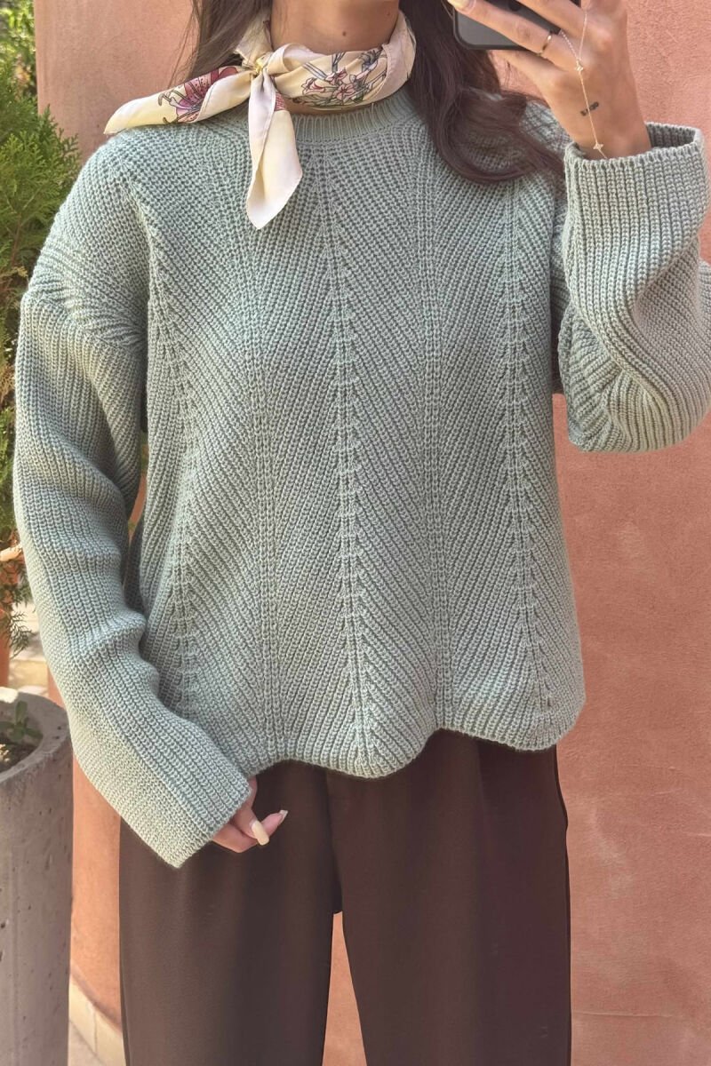 KNITTED ONE COLOR SIMPLE WOMEN SWEATER MINT/MENTE - 4